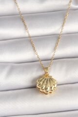 316L Çelik Gold Renk Zincir Açılır İncili Midye Model Kadın Kolye