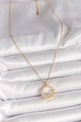 316L Çelik Gold Renk Zincir Zirkon Taşlı Ay Yıldız Model Sonsuzluk Detay Kadın Kolye