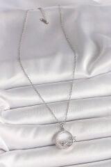 316L Çelik Gümüş Renk Zincir Zirkon Taşlı Ay Yıldız Model Sonsuzluk Detay Kadın Kolye