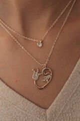 Gold Renk Vav Lale Figür Zirkon Taşlı Kadın Kolye