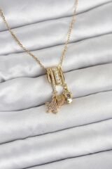 316L Çelik Gold Zirkon Taşlı Deniz Tema Charmlı Kadın Kolye