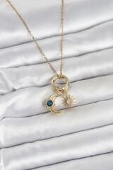 316L Çelik Gold Renk Gece Gündüz Tema Charmlı Kadın Kolye