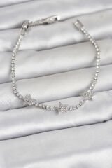 Pirinç Gümüş Renk Minimal Yıldız Model Zirkon Taşlı Su Yolu Kadın Bileklik