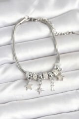 Pirinç Gümüş Renk Kutup Yıldızı Charmlı Kadın Bileklik