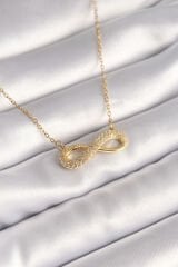 316L Çelik Gold Renk Zincir Zirkon Taşlı Sonsuzluk Model Kadın Kolye