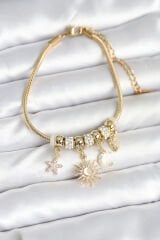 Pirinç Gold Renk Ay ve Güneş Charmlı Kadın Bileklik
