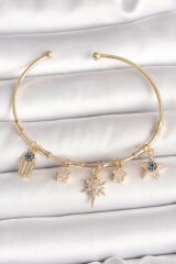 Pirinç Gold Renk Sallantı Zirkon Taşlı Kutup Yıldız Model Charm Model Kadın Bileklik