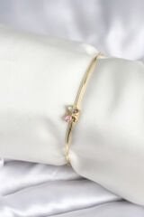 Renkli Kelebek Figür Gold Renk Pirinç Kadın Bileklik