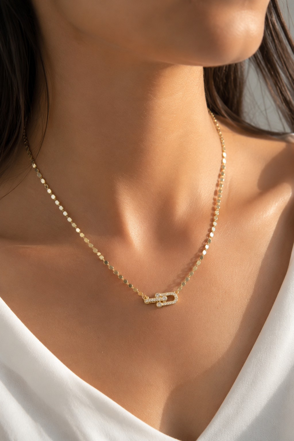 Pirinç Zirkon Taşlı Tifany Model Ezme Zincir Gold Renk Kadın Kolye