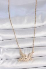 316L Çelik Gold Renk Zincir Zirkon Taşlı Kelebek Model Kadın Kolye
