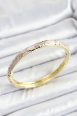 Mineli Pirinç Zirkon Taşlı Pembe Çiçek Desenli Gold Renk Kadın Kelepçe
