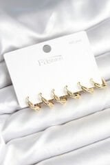 Gold Renk Pirinç Sarmal Model 925 Ayar Gümüş Çivili Kadın Küpe Seti