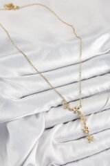 316L Çelik Zirkon Taşlı Çiçek Model Gold Renk Kadın Kolye