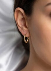 Gold Renk Burgu Halka Model 925 Ayar Gümüş Çivili Pirinç Küpe Seti