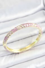 Mineli Pirinç Pembe Sarmal Desenli Gold Renk Kadın Kelepçe