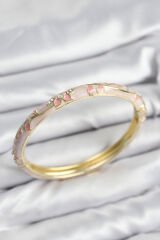 Mineli Pirinç Zirkon Taşlı Pembe Çiçek Motifli Gold Kadın Kelepçe