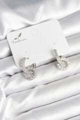 Gümüş Renk Pirinç Zirkon Taşlı Halka Model Kadın Küpe