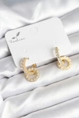 Gold Renk Pirinç Zirkon Taşlı Halka Model Kadın Küpe