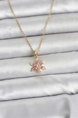 316L Çelik Zincir Gold Renk Pembe Lotus Model Kadın Kolye