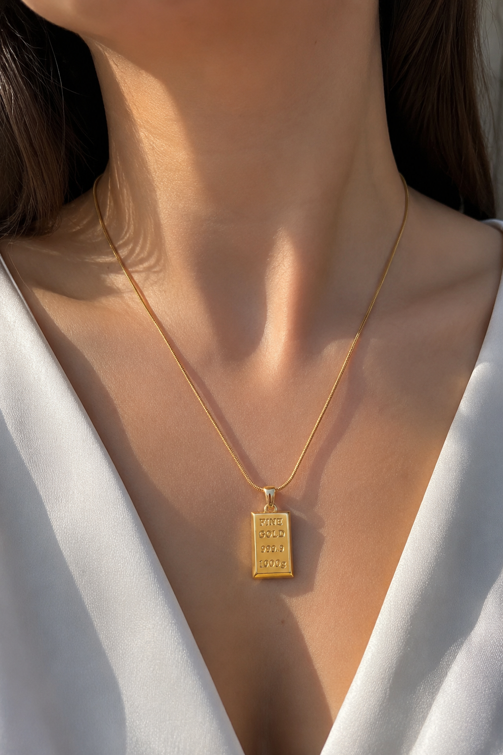 316L Çelik Zincir Gold Renk Külçe Altın Model Kadın Kolye