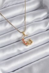 316L Çelik Gold Renk Hilal Kedi Model Zirkon Taşlı Detay Kadın Kolye