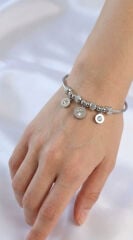 316L Çelik Gümüş Renk Zirkon Taşlı Model Charm Bileklik