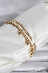 316L Çelik Gold Renk Dorika ve İtalyan Zincirli Model Kadın Bileklik