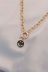 Yeni Sezon Siyah Renk Smile Model Retro Gold Metal Kolye