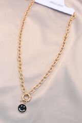 Yeni Sezon Siyah Renk Smile Model Retro Gold Metal Kolye