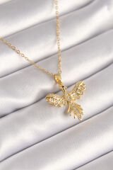 316L Çelik Gold Renk Zincir Zirkon Taşlı Kuş Model Kadın Kolye