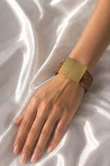 Kahverengi Mermer Desen Akrilik Plastik Gold Kare Plaka Model Vintage Kadın Bilezik