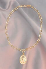 Aslan Figürlü Gold Metal Zincirli Kadın Kolye
