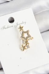 Pirinç Zirkon Taşlı Yıldız Model Gold Renk Sağ Kıkırdak Küpe