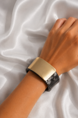 Siyah Mermer Desen Akrilik Plastik Gol Dikdörtgen Plaka Model Vingtage Kadın Bilezik