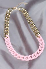 Gold Pembe Renk Uzay Yolu Model Zincir Kolye