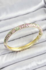Mineli Pirinç Çiçek Motif Pembe Renk Kadın Kelepçe