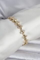 Pirinç Gold Renk Zirkon Taşlı Kadın Bileklik