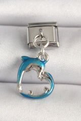 316L Çelik Gümüş Renk Mavi Yunus Model Nomination Charm