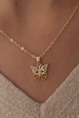 Gold Renk Zirkon Taşlı Kelebek Figür Kadın Kolye