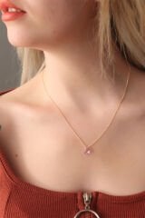 Minimal Lila Kristal Taşlı Kolye