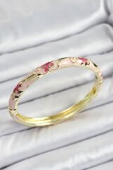 Mineli Pirinç Pembe Çiçek Motifli Kadın Kelepçe