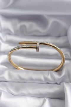 316L Çelik Gold Renk Çivi Model Zirkon Taş Detay Kadın Bileklik