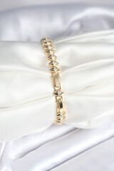 Pirinç Gold Renk Zirkon Taşlı Baklava Model Kadın Bileklik