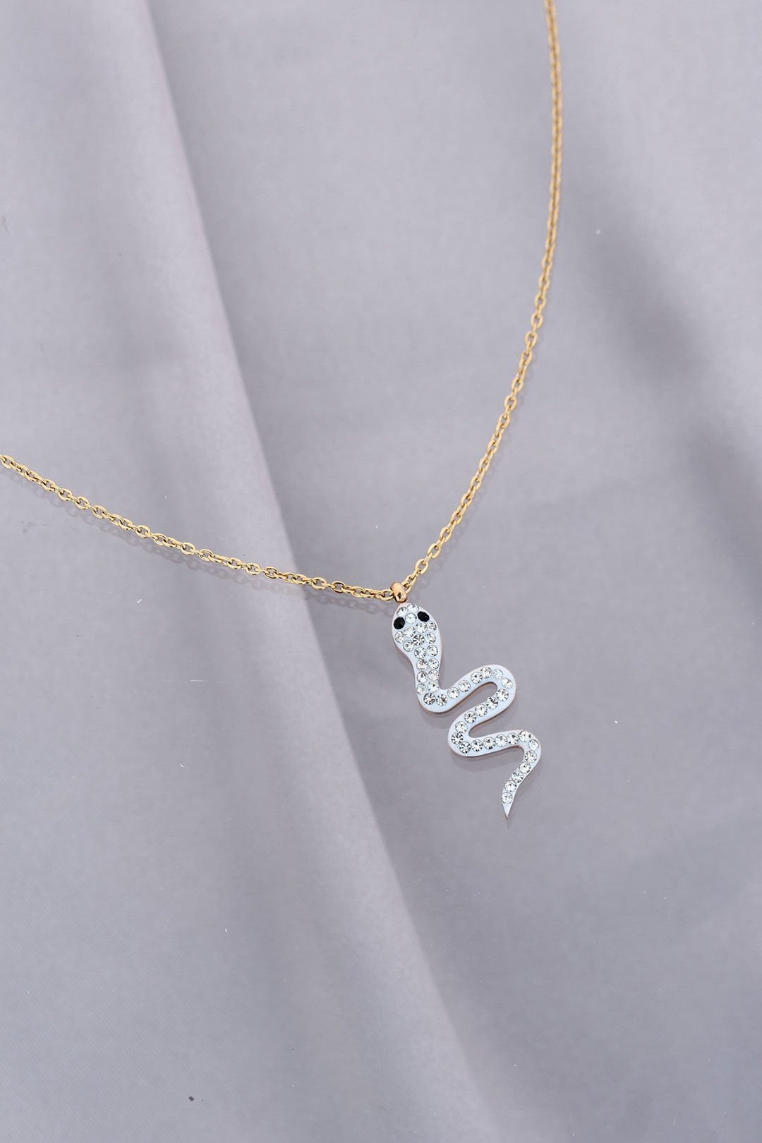 Trend Zirkon Taşlı Yılan Model Çelik Kadın Kolye