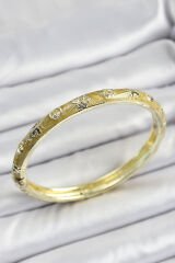 Mineli Gold Pirinç Sarı Renk Motifli Kadın Kelepçe