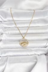 316L Çelik Gold Renk Zirkon Taşlı Göz Model Kadın Kolye