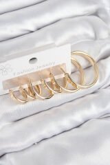Pirinç Halka Model Gold Renk Kadın Set Küpe