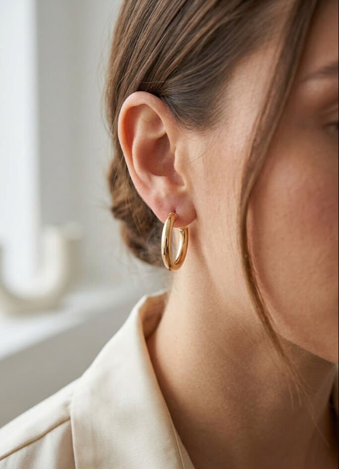 Pirinç Halka Model Gold Renk Kadın Set Küpe