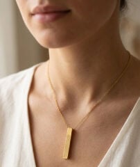316L Çelik Gold Renk Ayetel Kürsi Yazılı Bar Çubuk Kolye