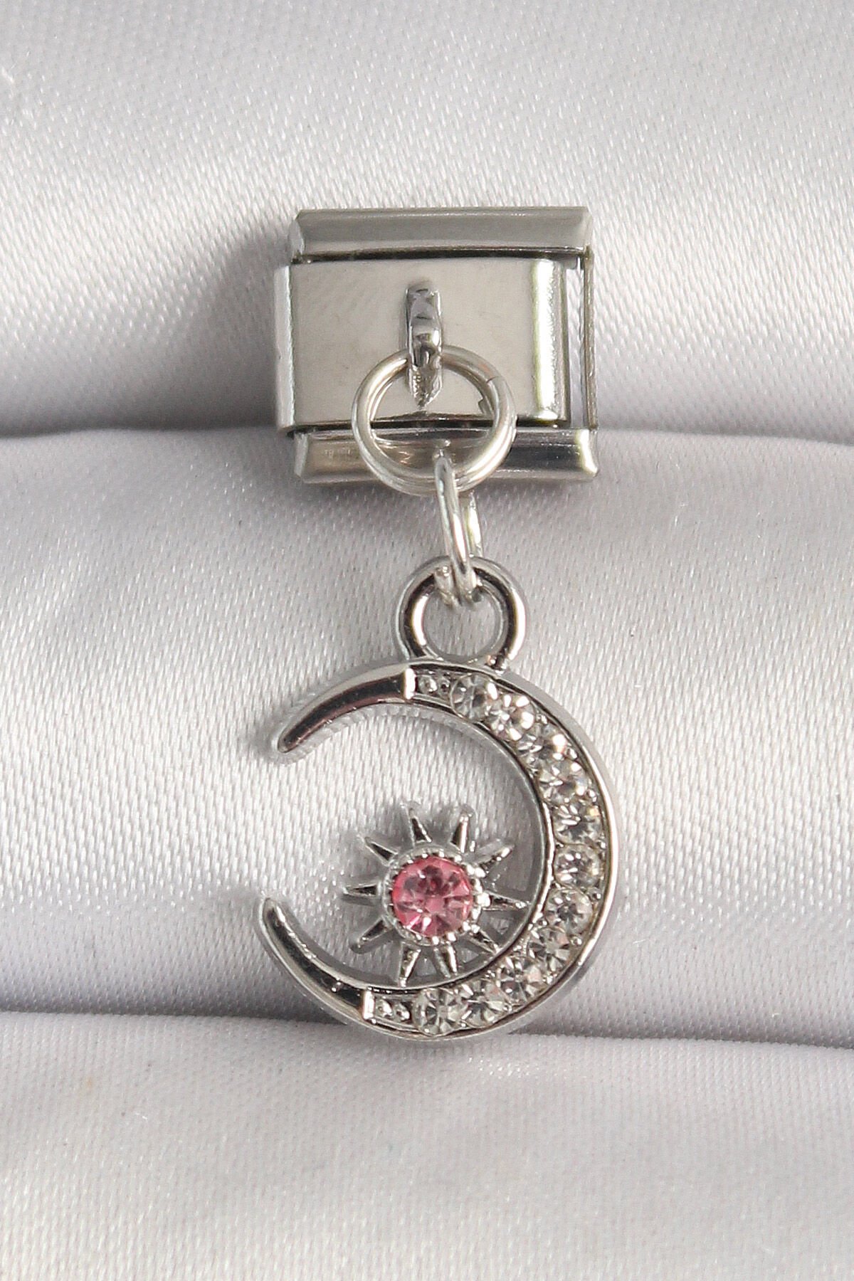 316L Çelik Gümüş Renk Zirkon Taşlı Hilal Model Nomination Charm